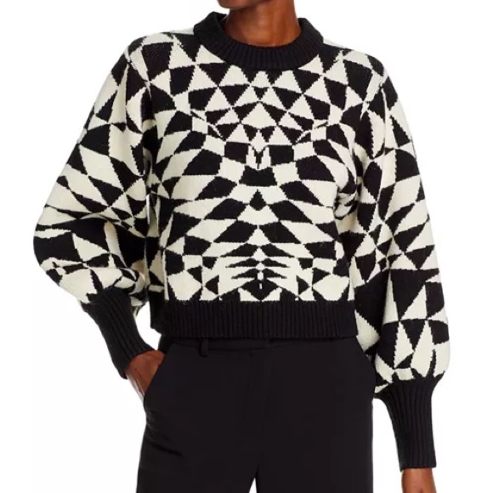 FARM RIO Black Heart Deco Knit Sweater Size L